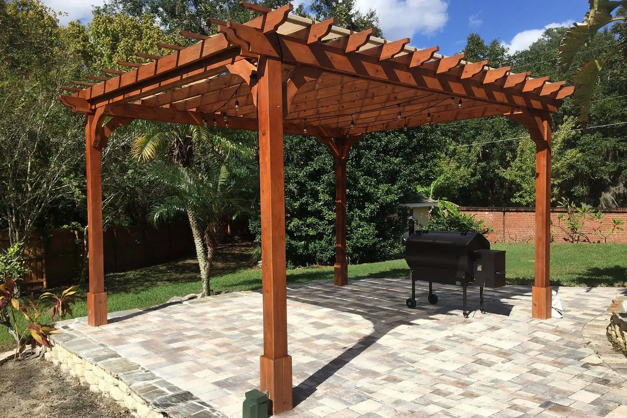 Custom cedar pergola installation