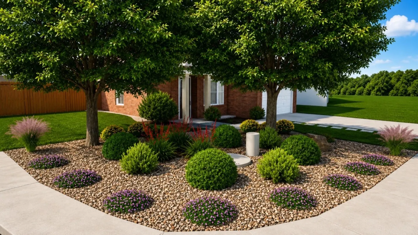 Front Yard Beds &amp; River Rock — Design Studio