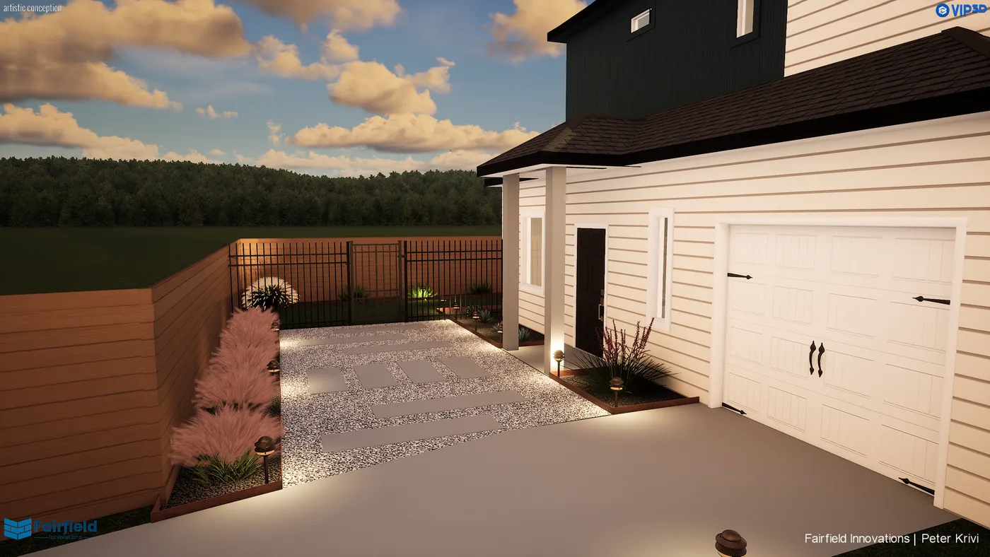 3D photorealistic rendering of a completed Austin front yard design