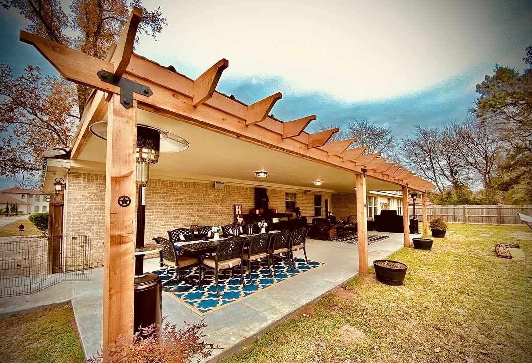 Hardie board ceiling on patio cover — Austin