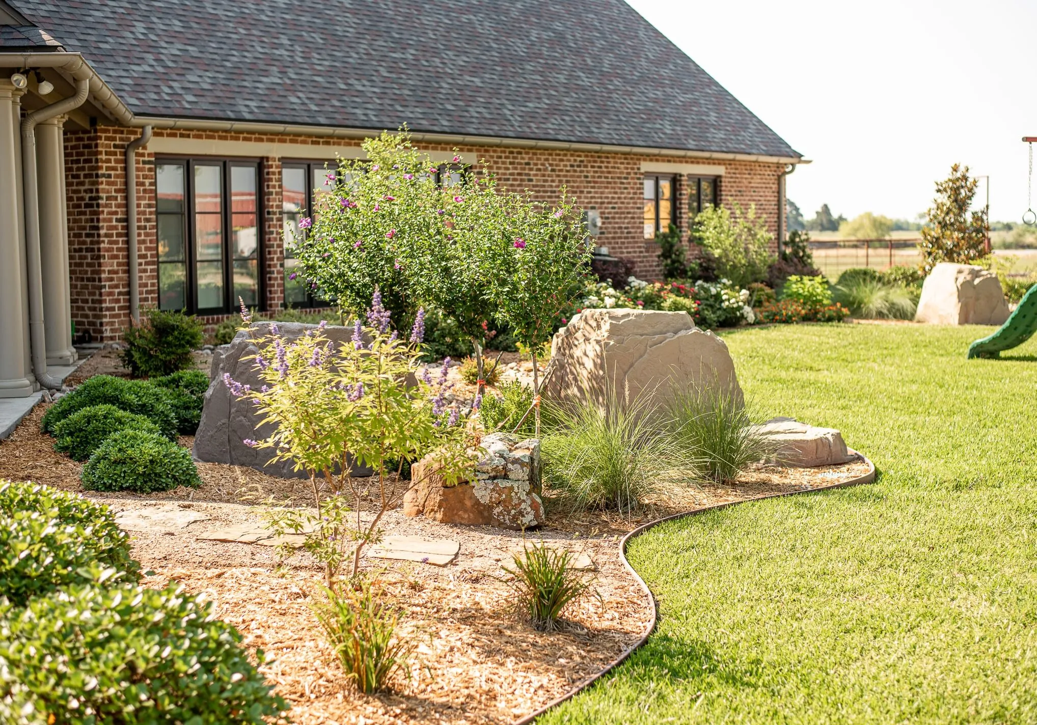 Native Texas plantings thriving in a well-designed residential landscape