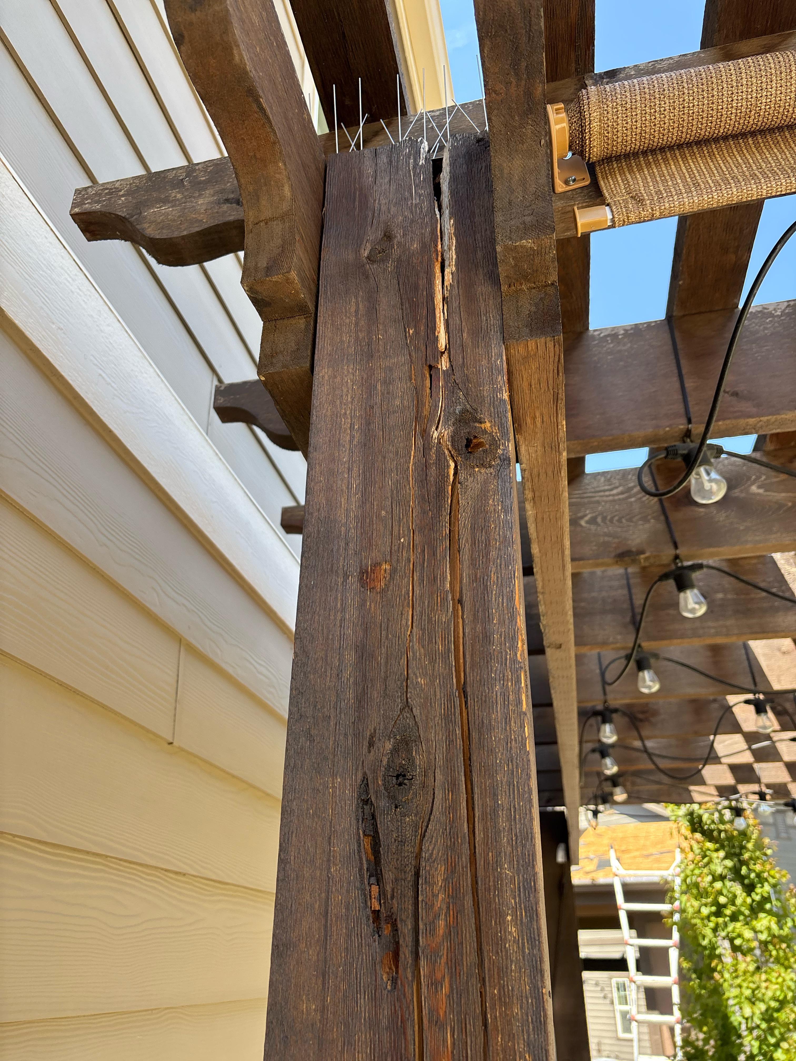 Rotted pergola post replacement procedure