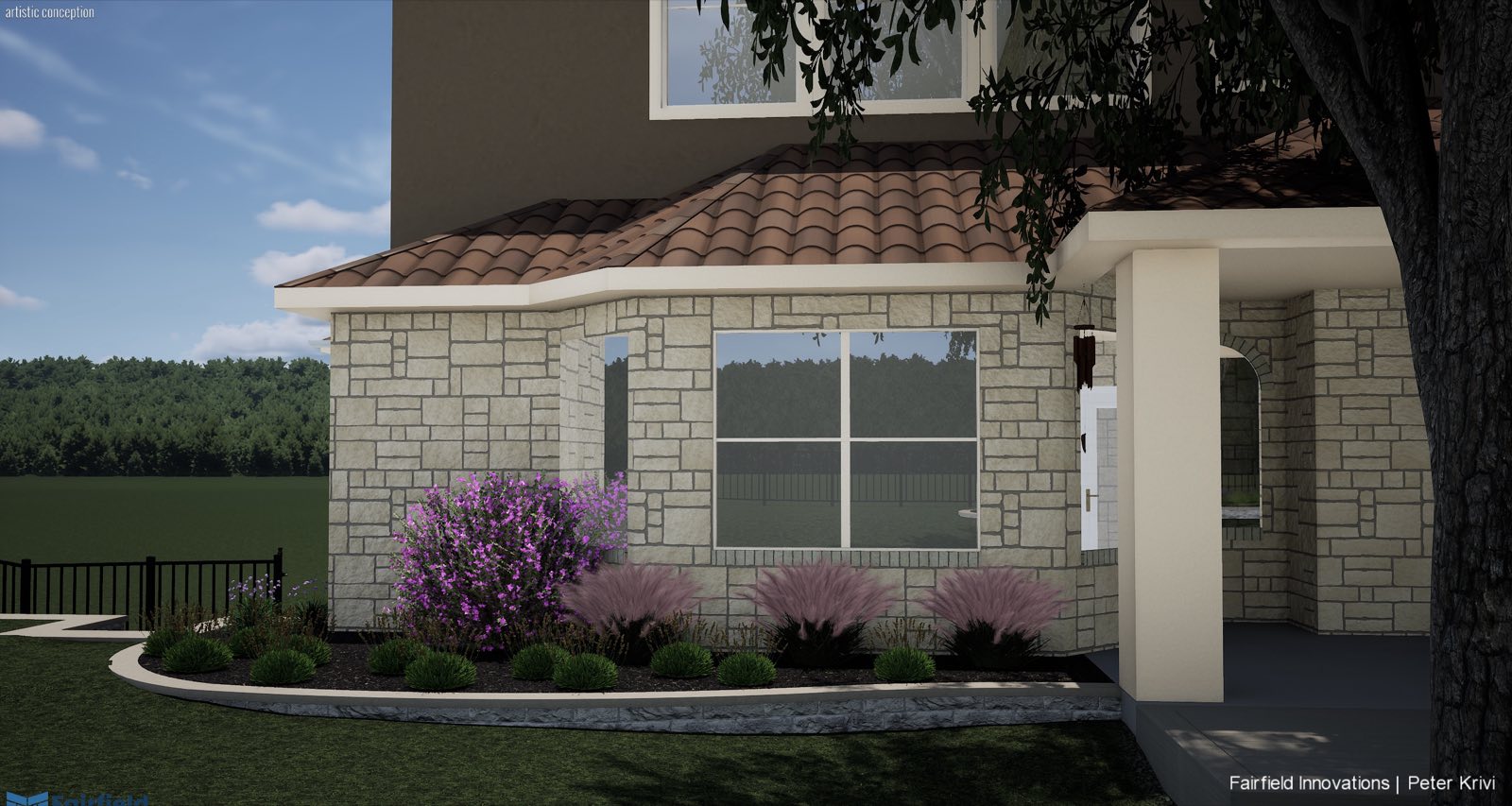 Render: raised bed against the side of the house